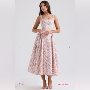 NWT House of CB Dorothy White Rosebud Print Cotton Midi Sundress (Large)